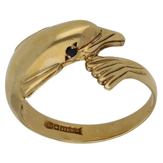9ct Gold Sapphire Dolphin Ring Size N