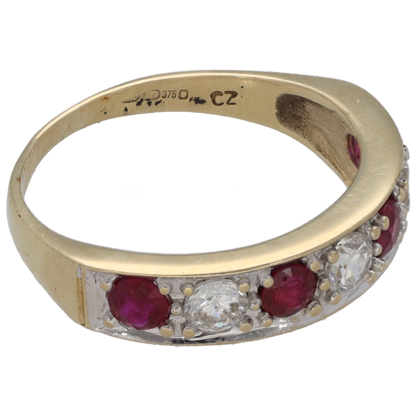 9ct Gold Ruby & Cubic Zirconia Half Eternity Ring Size K