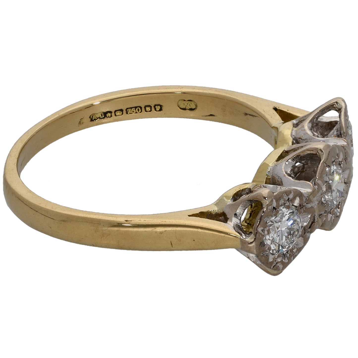 18ct Gold 0.44ct Diamond Trilogy Ring Size N