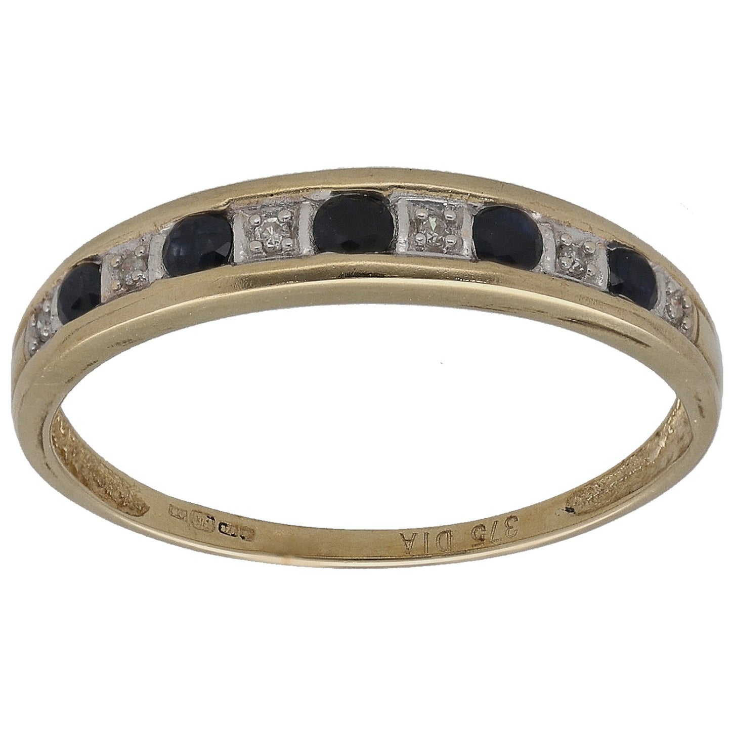 9ct Gold Sapphire & 0.03ct Diamond Half Eternity Ring Size P