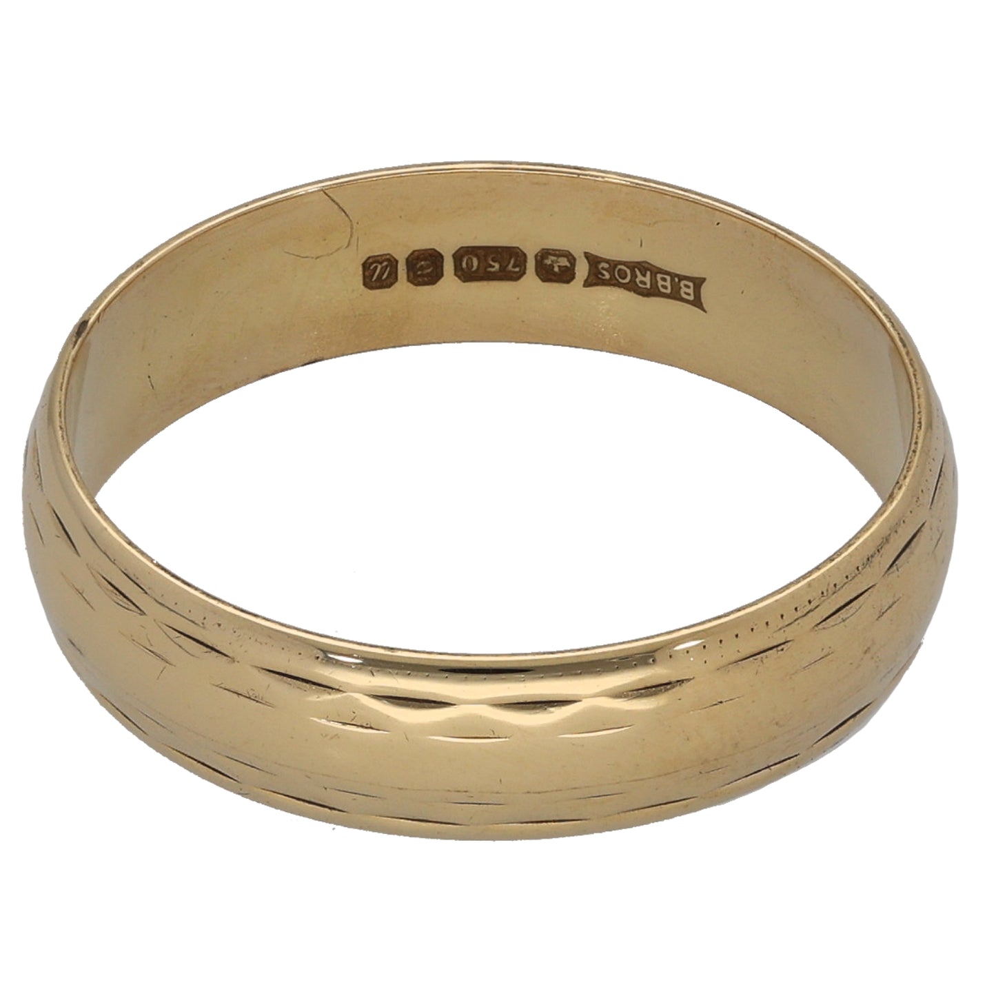 18ct Gold Patterned Wedding Ring Size P