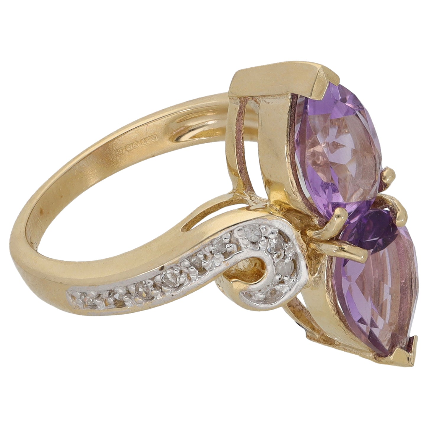 9ct Gold 0.20ct Diamond & Amethyst Dress/Cocktail Ring Size N