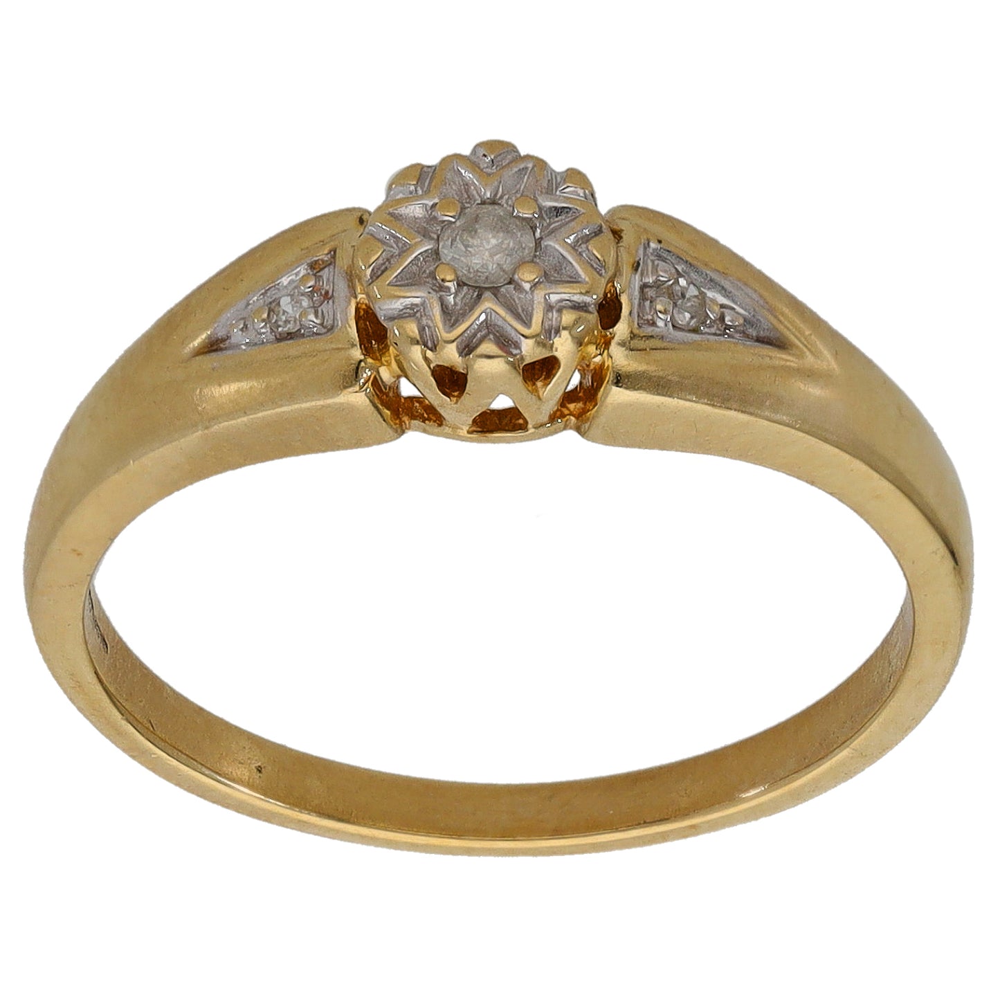 9ct Bicolour Gold 0.02ct Diamond Solitaire Ring With Accent Stones Size O