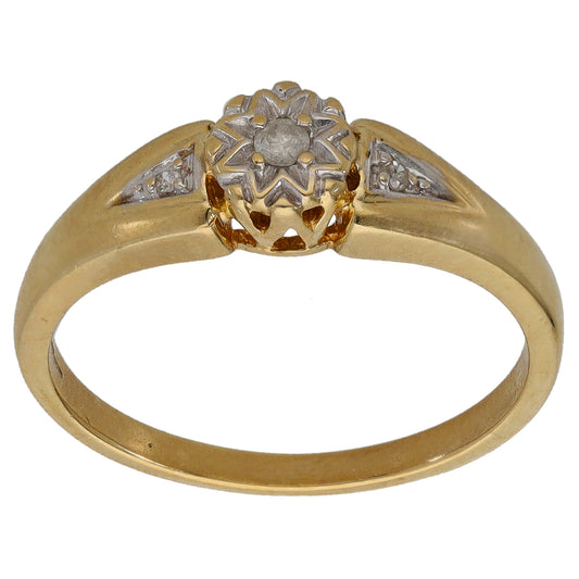 9ct Bicolour Gold 0.02ct Diamond Solitaire Ring With Accent Stones Size O