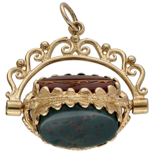 9ct Gold Bloodstone, Carnelian & Onyx Fob Pendant