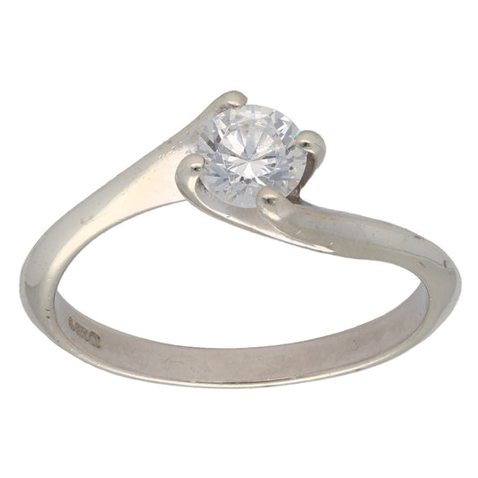9ct White Gold Cubic Zirconia Single Stone Ring Size N