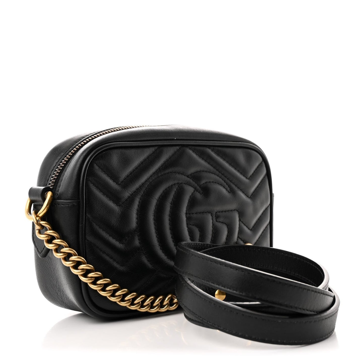 Gucci Mini GG Marmont Chain Shoulder Calfskin Leather Bag - Black