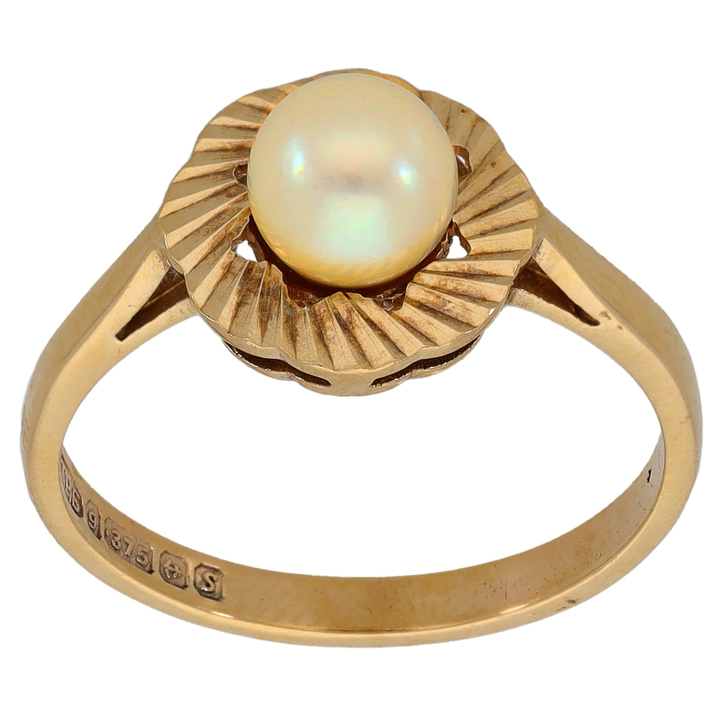 9ct Gold Cultured Pearl Single Stone Ring Size Q