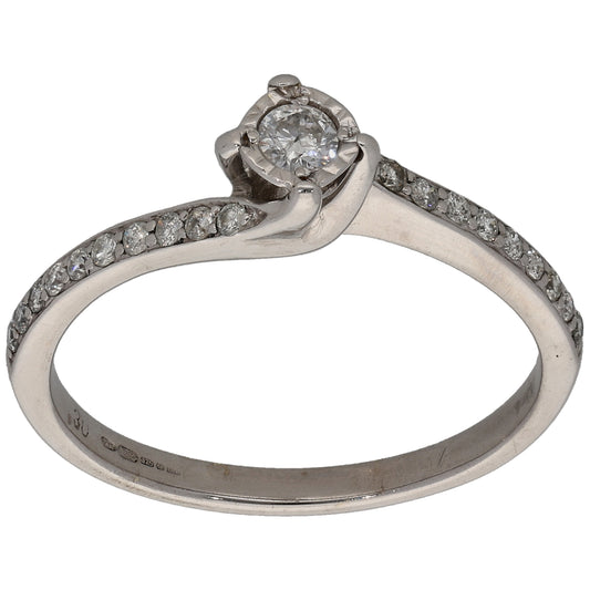 9ct White Gold 0.30ct Diamond Solitaire Ring With Accent Stones Size R