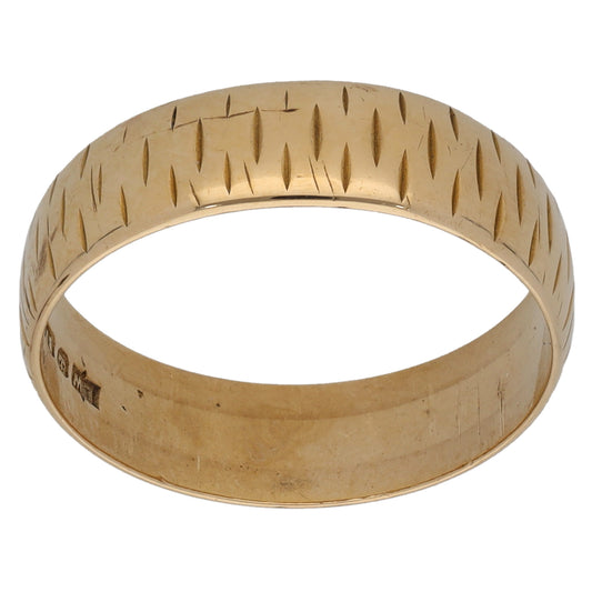 9ct Gold Patterned Wedding Ring Size M