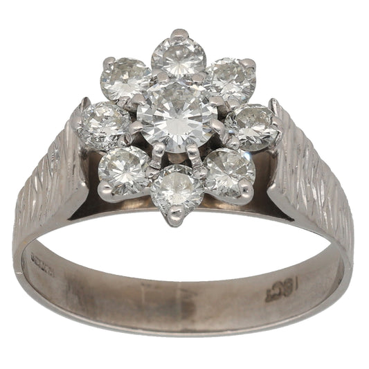 18ct White Gold 0.73ct Diamond Cluster Ring Size P