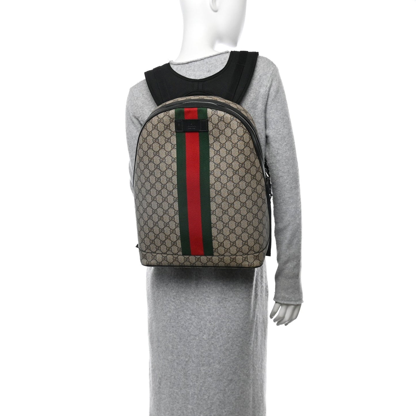 Gucci Web Backpack GG Supreme Coated Canvas Bag - Beige & Brown