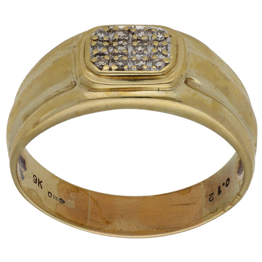 9ct Gold 0.12ct Diamond Patterned Signet Ring Size Z+2