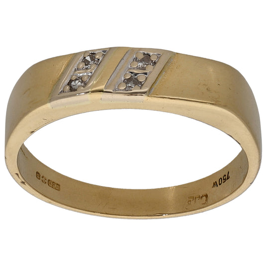 18ct Gold 0.02ct Diamond Patterned Signet Ring Size O