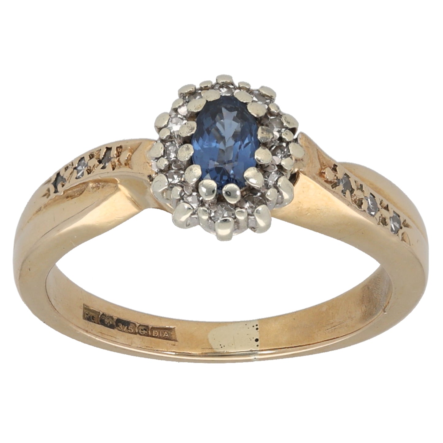 9ct Gold Sapphire & 0.09ct Diamond Dress/Cocktail Ring Size L