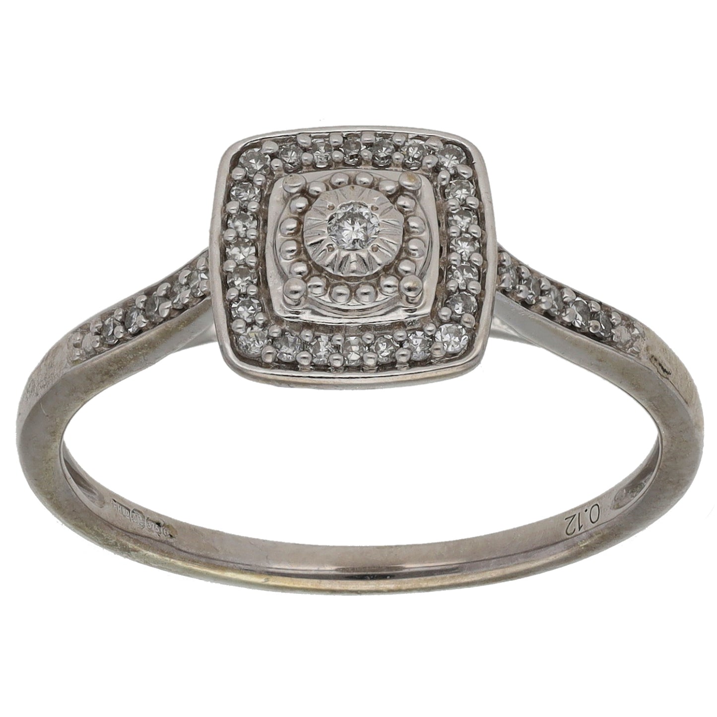 9ct White Gold 0.18ct Diamond Halo Ring Size O