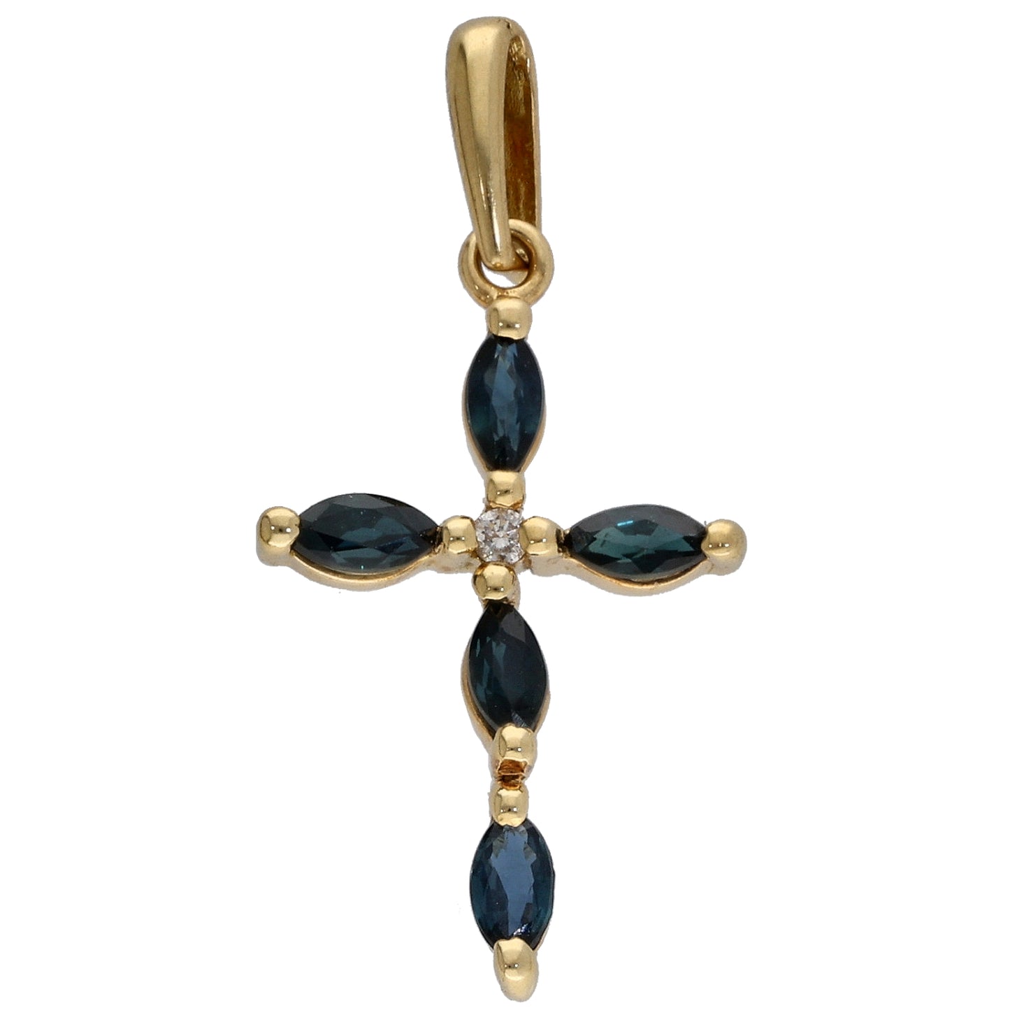 18ct Gold Sapphire & 0.01ct Diamond Cross Pendant
