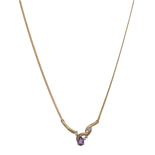 9ct Gold 0.04ct Diamond & Amethyst Fancy Necklace 16"