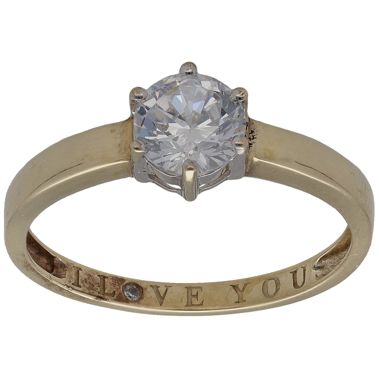 9ct Gold Cubic Zirconia Single Stone Ring Size P
