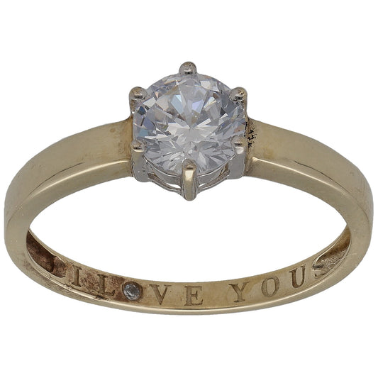 9ct Gold Cubic Zirconia Single Stone Ring Size P