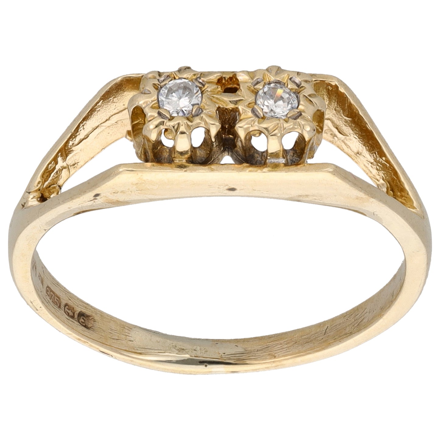 9ct Gold Cubic Zirconia Two Stone Ring Size N 1/2