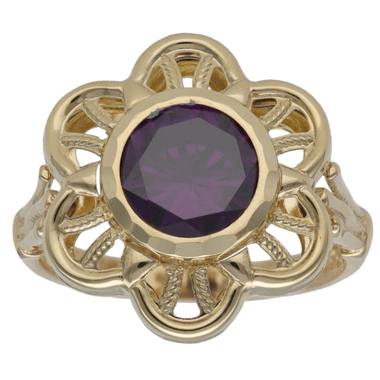 New 14ct Gold Purple Stone Flower Ring