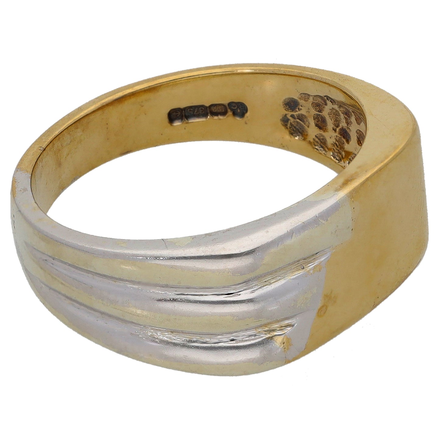 9ct Bi-Colour Gold Patterned Signet Ring Size K