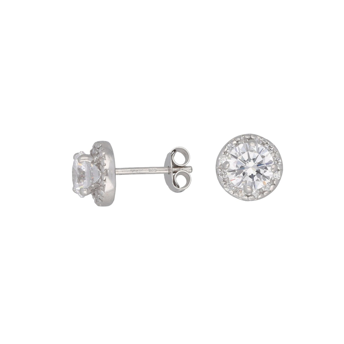 New Sterling Silver Cubic Zirconia Halo Stud Earrings