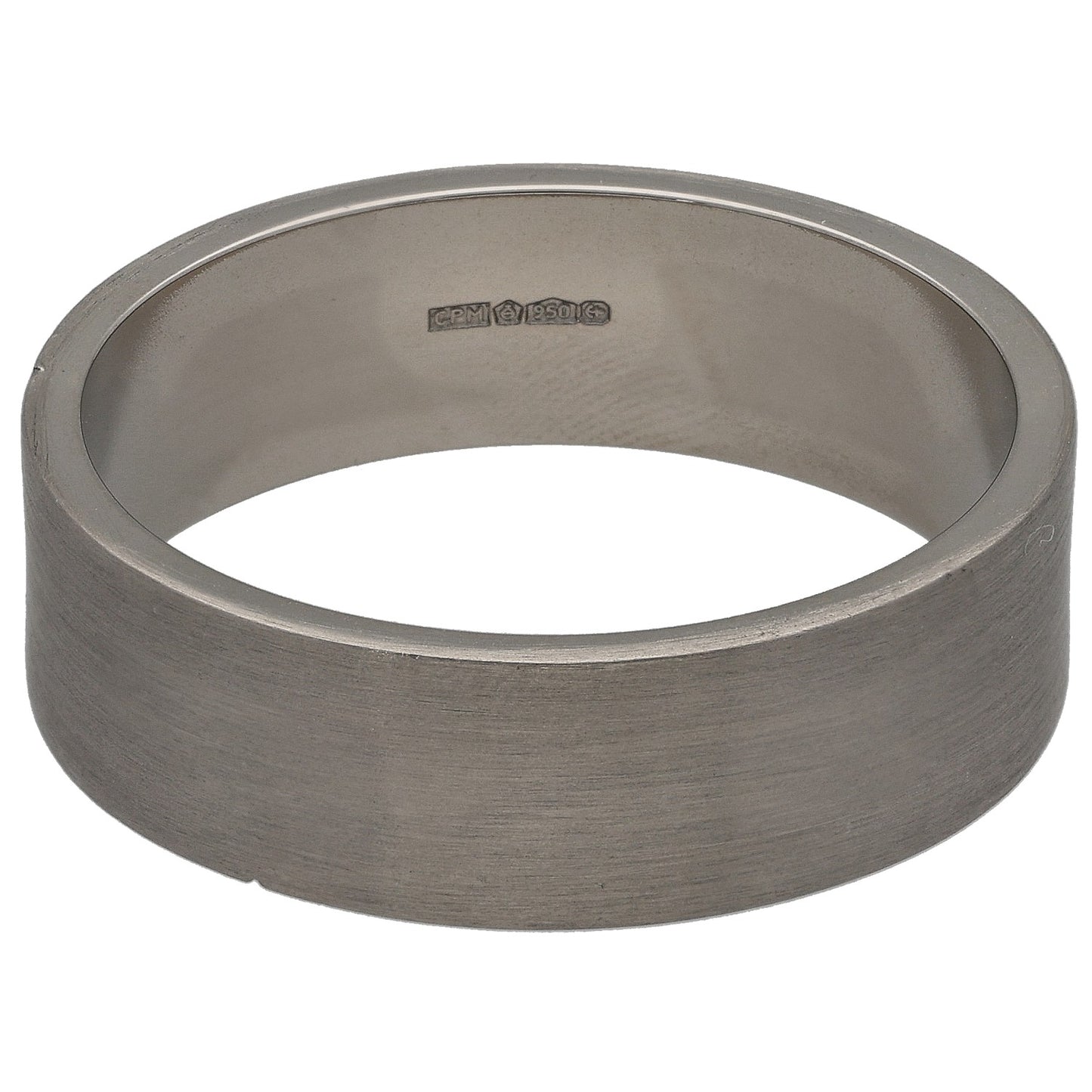 Platinum wedding ring with inner hallmarks, brushed finish, size Y