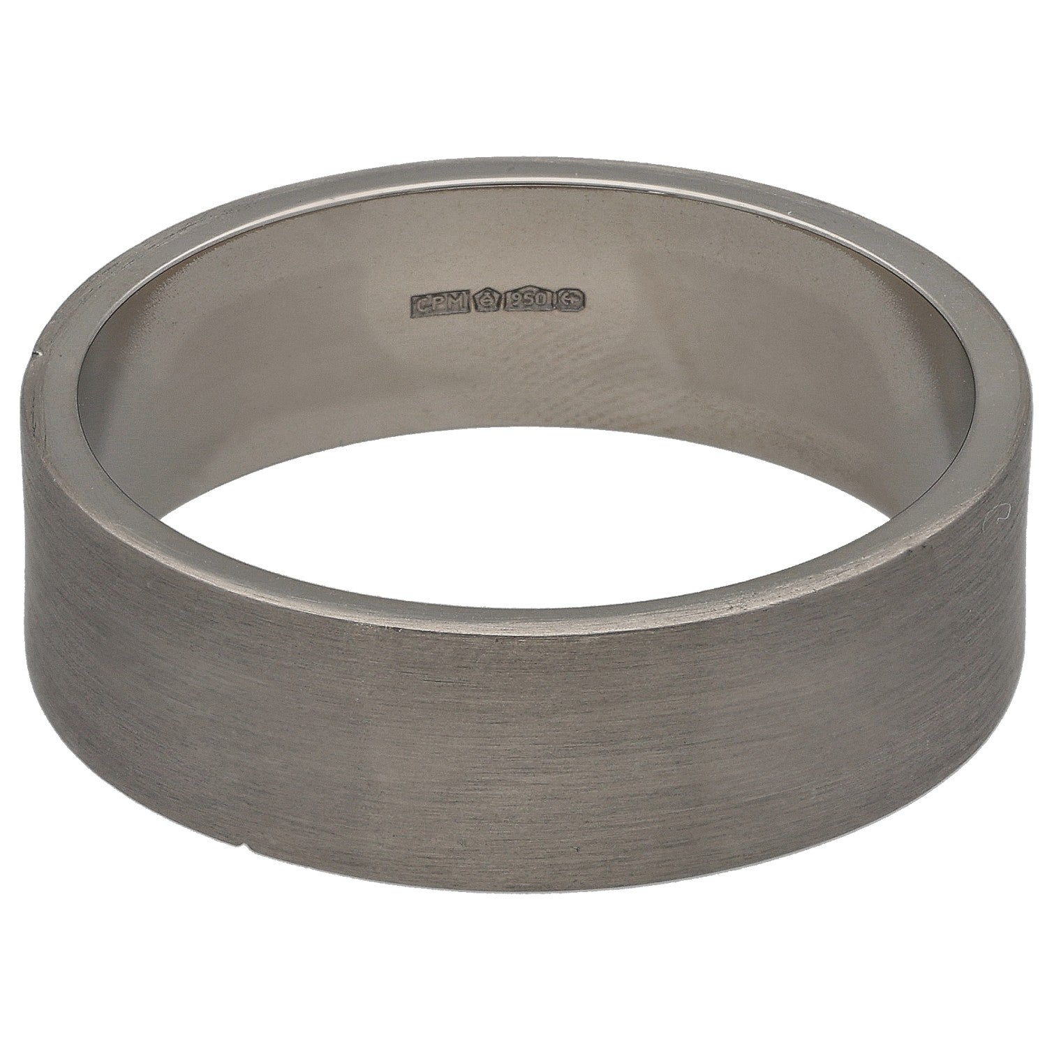 Platinum wedding ring with inner hallmarks, brushed finish, size Y