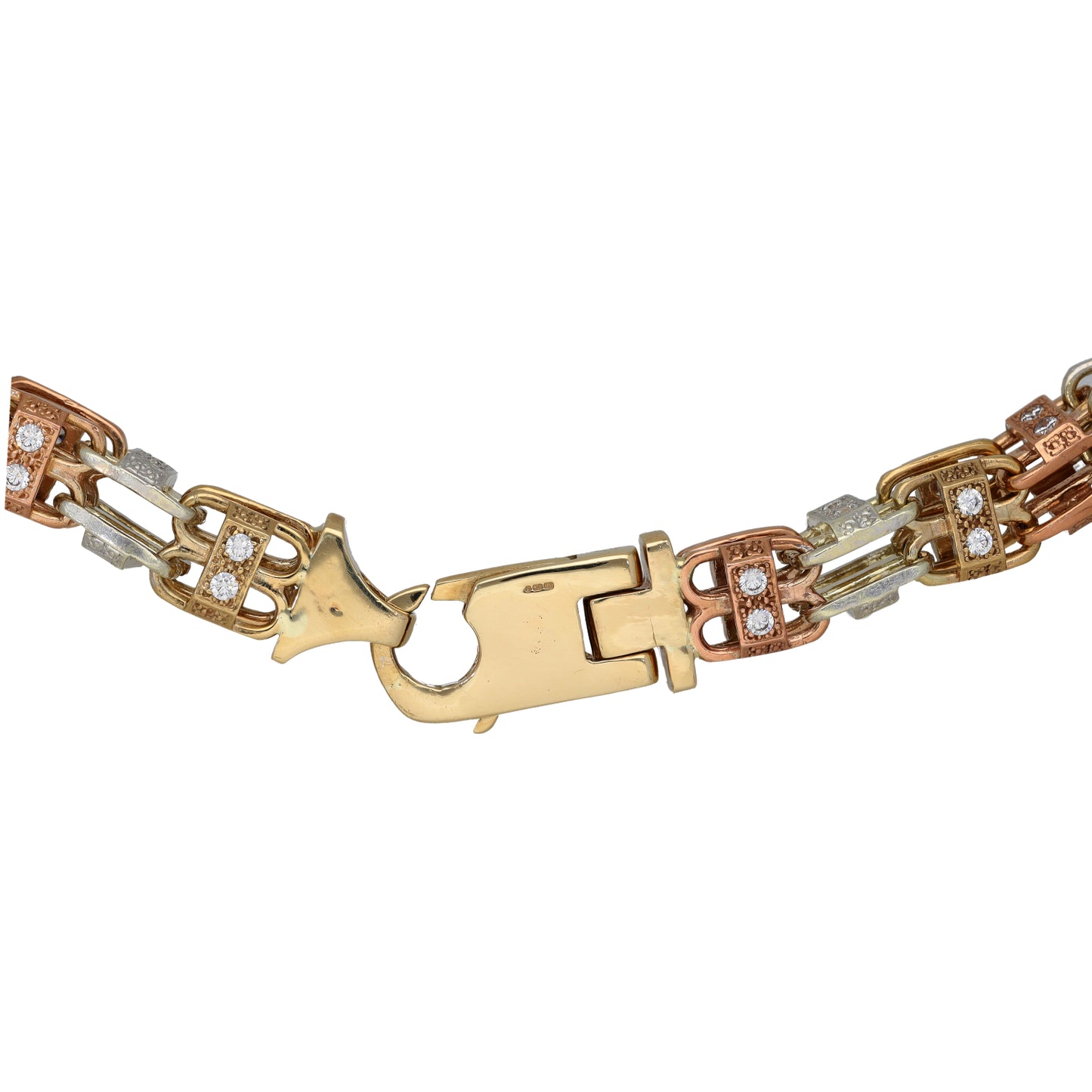 9ct Tricolour Gold Cubic Zirconia Fancy Necklace 22"
