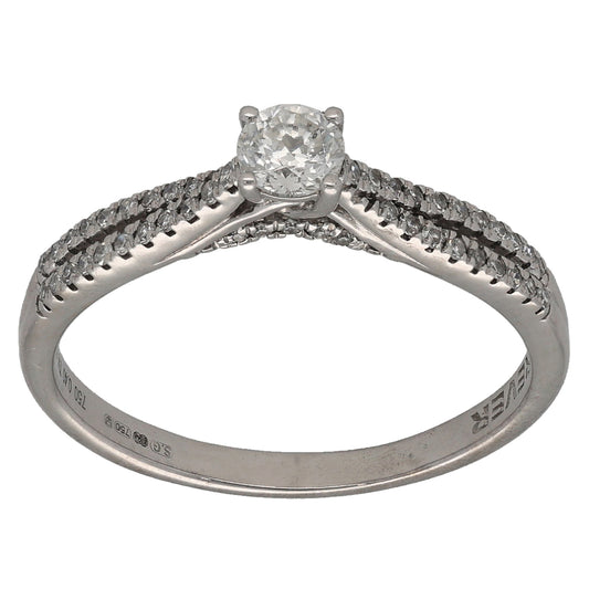 18ct White Gold 0.40ct Diamond Solitaire Ring With Accent Stones Size N