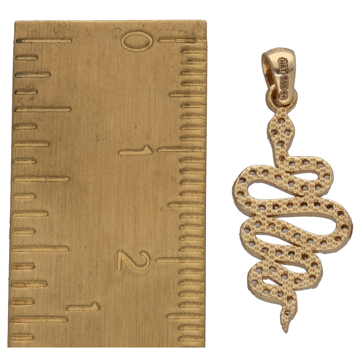 Gold-tone CZ snake pendant, openwork pave design with loop bail