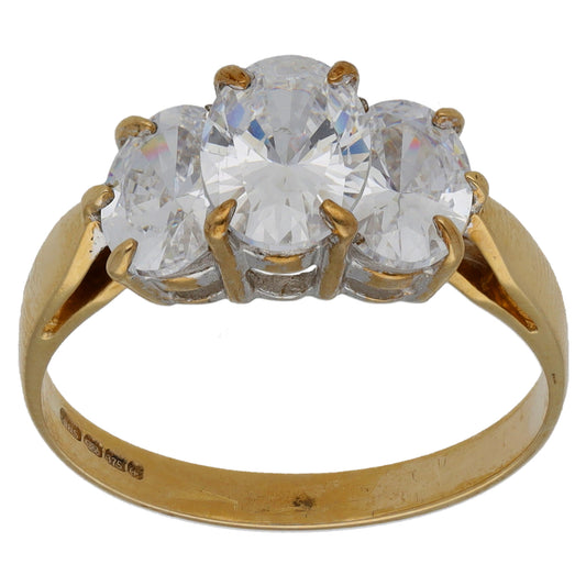 9ct Gold Cubic Zirconia Trilogy Ring Size O