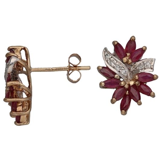 9ct Gold Ruby & 0.06ct Diamond Dress/Cocktail Earrings
