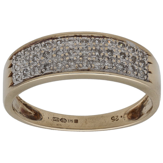 9ct gold diamond dress ring with pavé round stones, size P