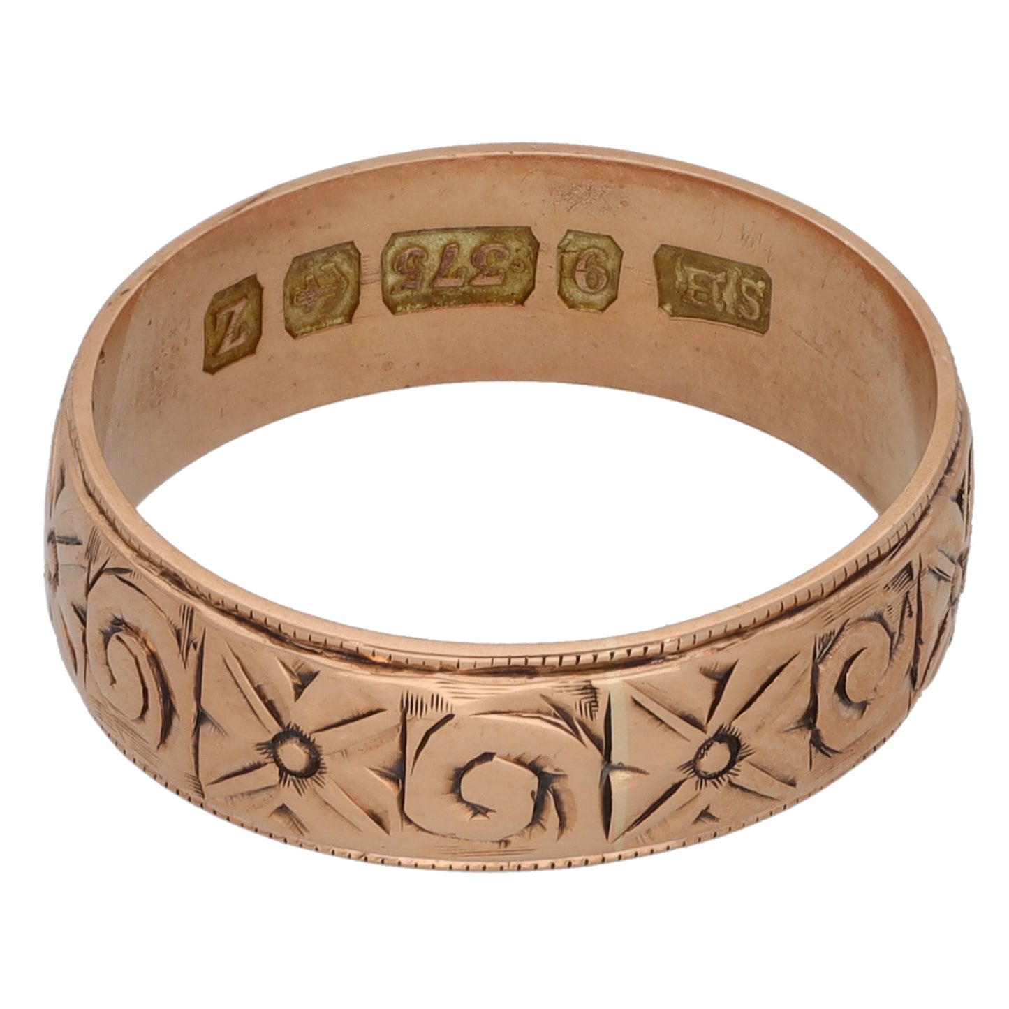 9ct Rose Gold Patterned Wedding Ring Size L