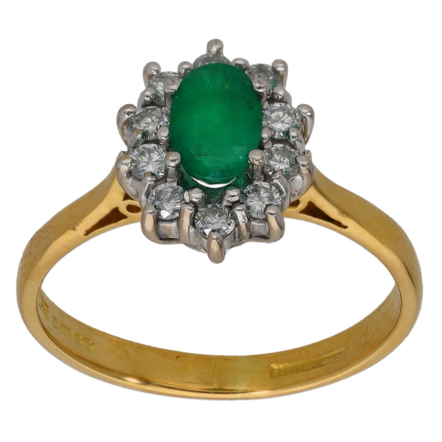 18ct Gold Emerald & 0.20ct Diamond Cluster Ring Size L