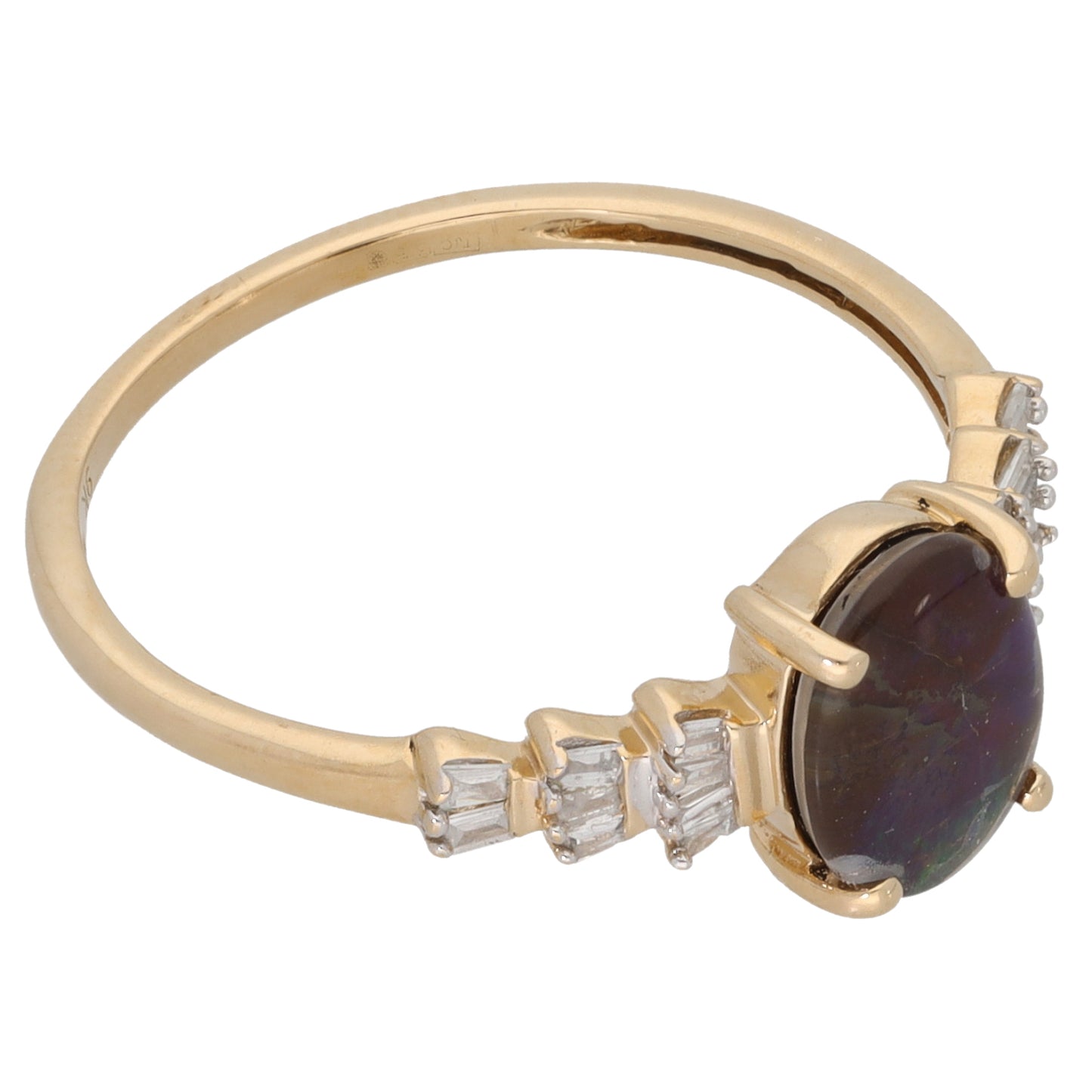 9ct Gold Ammolite & 0.18ct Diamond Dress/Cocktail Ring Size S