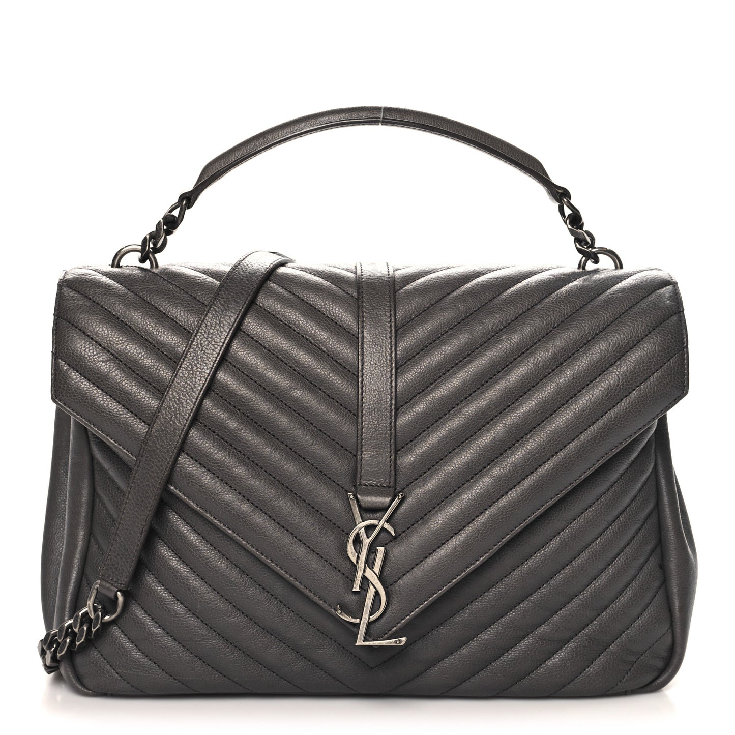 Yves Saint Laurent College Matelasse Leather Bag - Anthracite