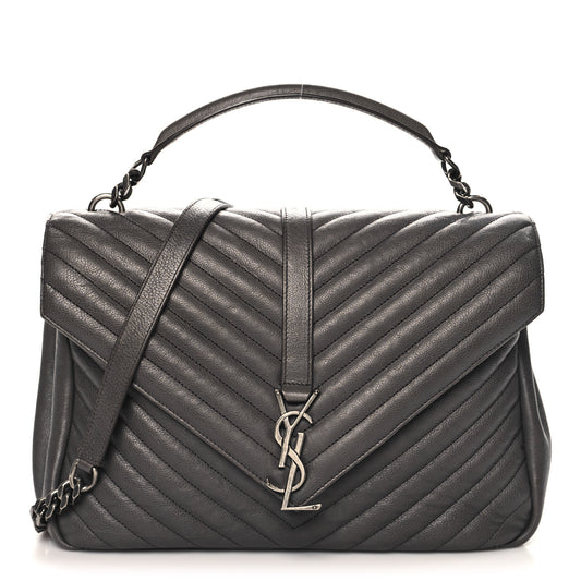 Yves Saint Laurent College Matelasse Leather Bag - Anthracite