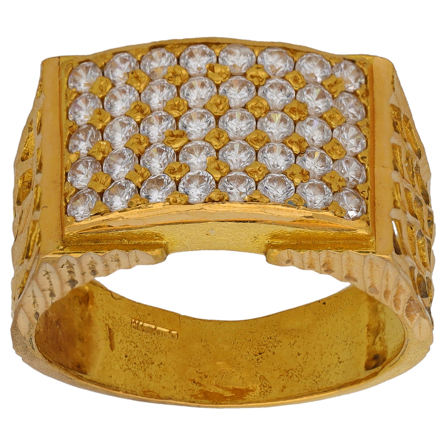 22ct Gold Cubic Zirconia Crest/Emblem Signet Ring Size U