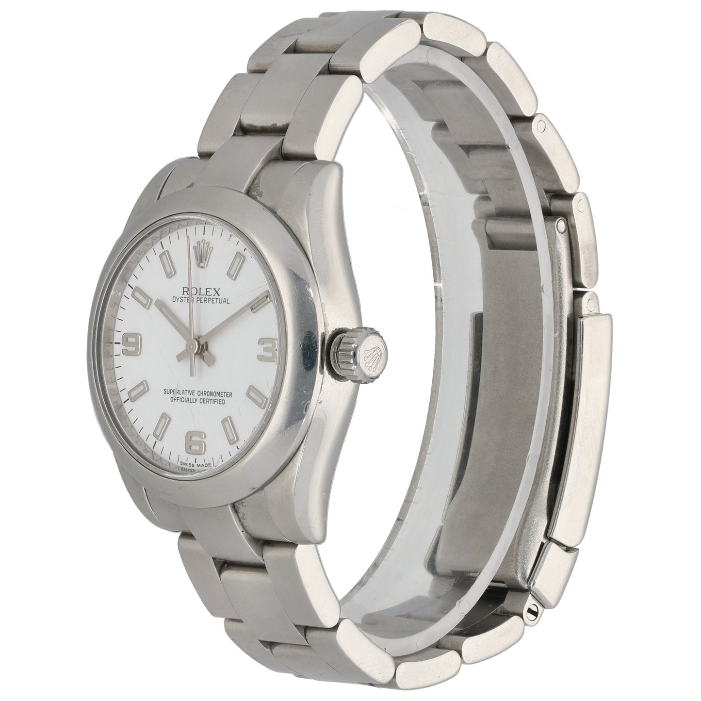 Rolex Oyster Perpetual 177200, Stainless Steel, White Dial, Front Angle Image