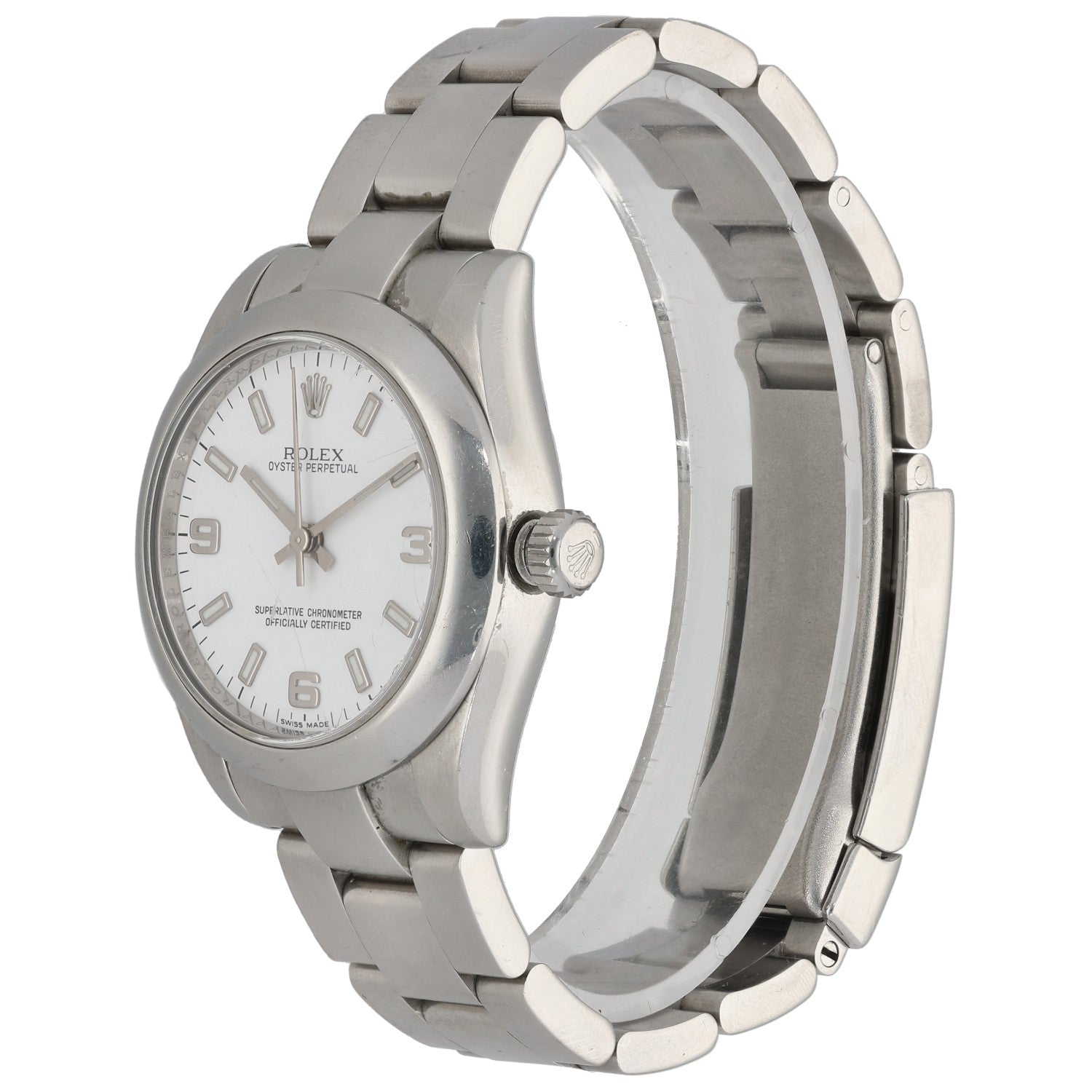 Rolex Oyster Perpetual 177200, Stainless Steel, White Dial, Front Angle Image