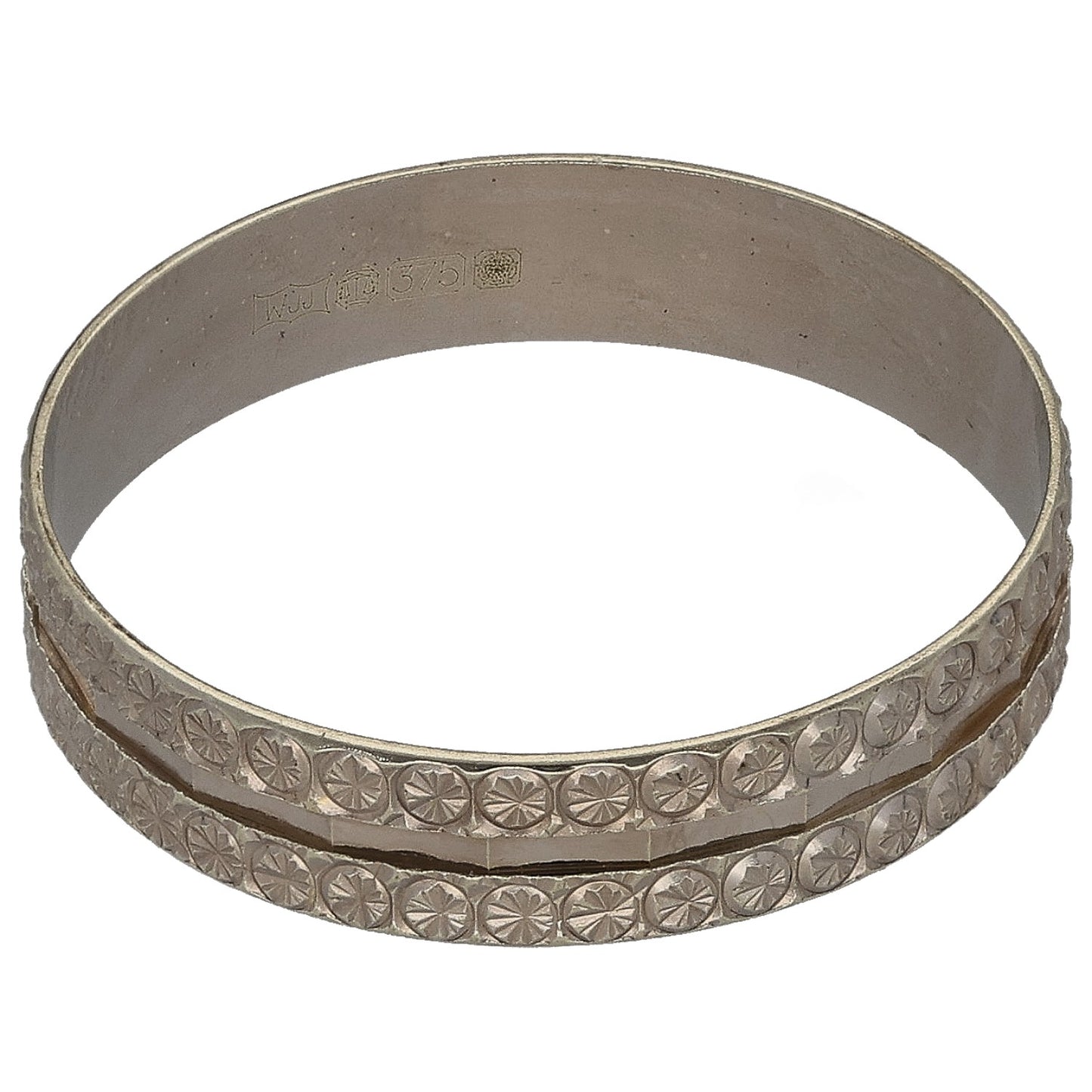 9ct White Gold Patterned Wedding Ring Size N