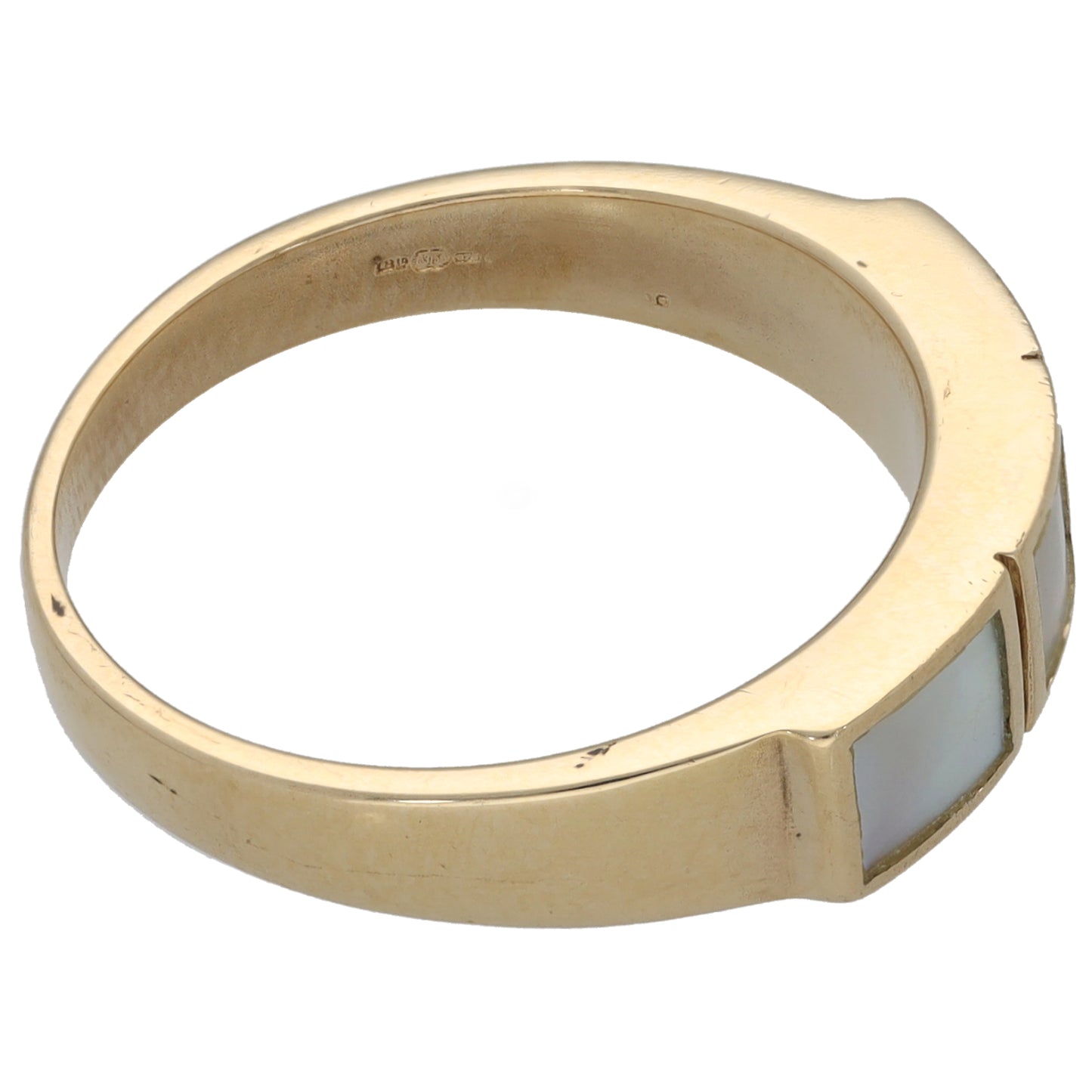9ct Gold Mother Of Pearl Three Stone Ring Size P