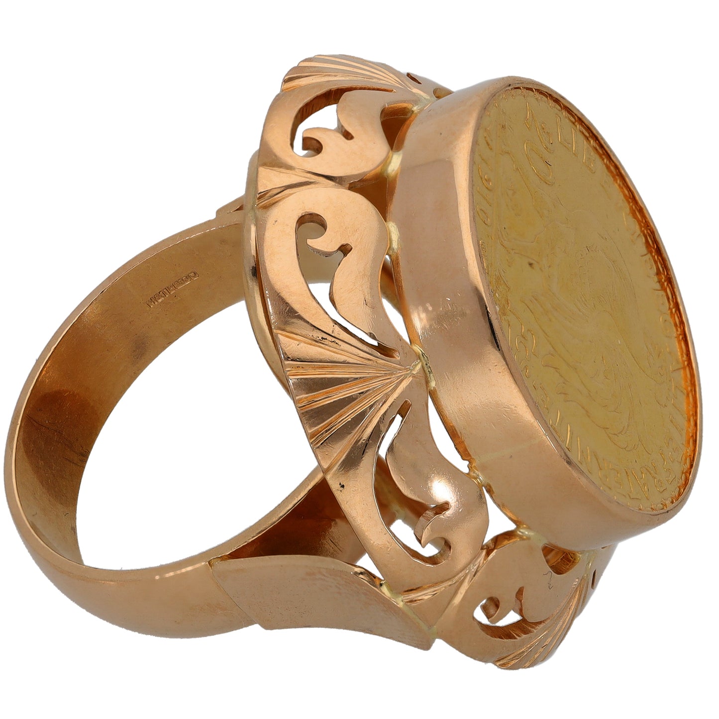 14ct Gold 20 Francs Coin Ring Size R