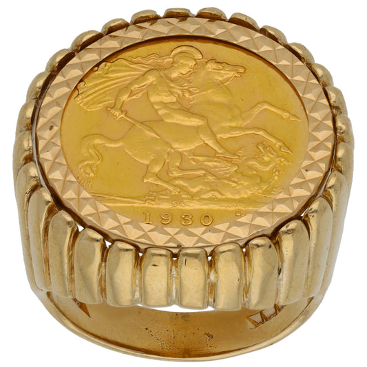 9ct Gold Full Sovereign Coin Ring Size V