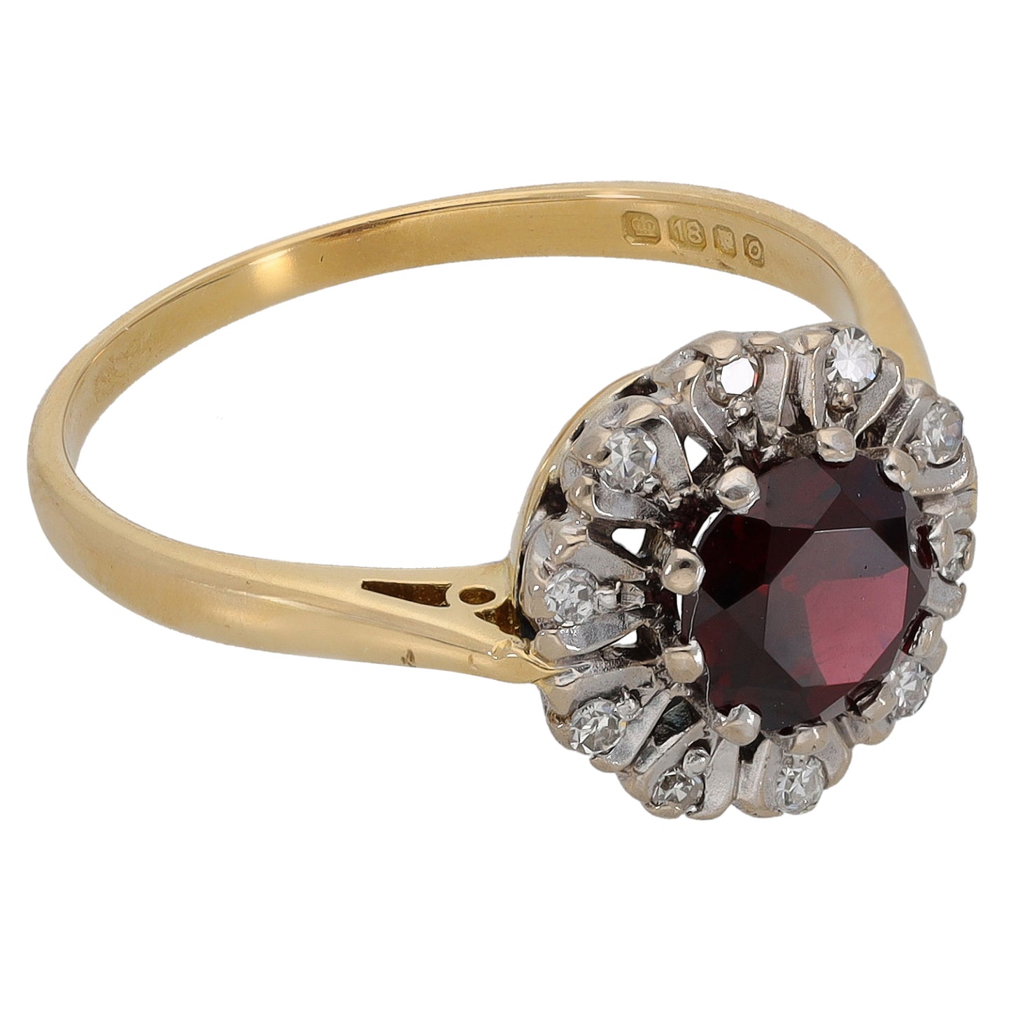 18ct Gold Garnet & 0.10ct Diamond Dress/Cocktail Ring Size N