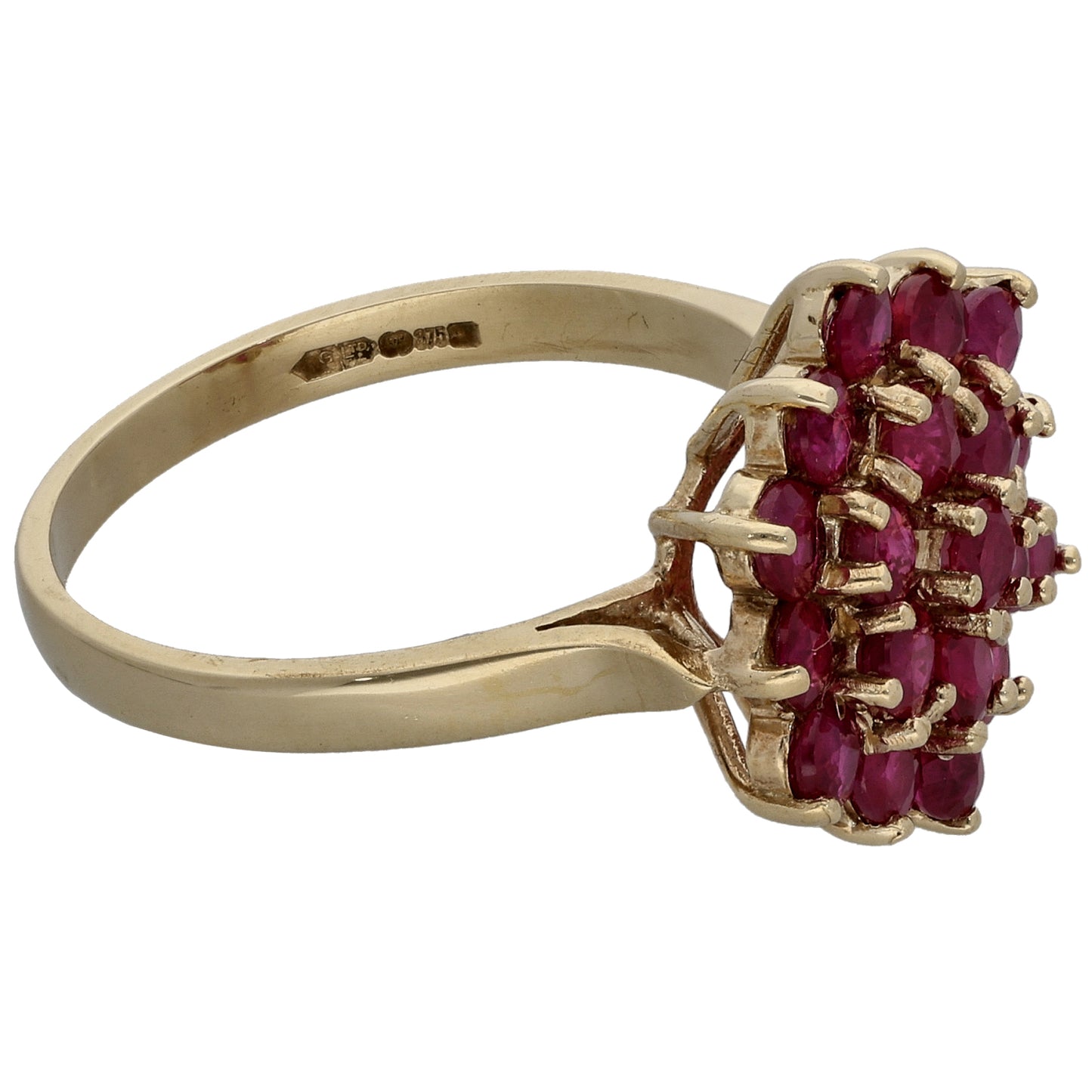 9ct Gold Glass Filled Ruby Dress/Cocktail Ring Size R